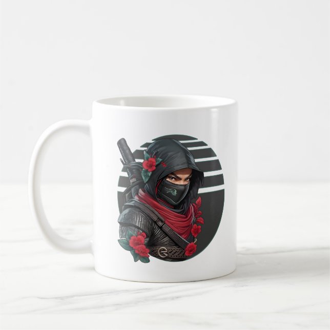 Caneca De Café Misterioso guerreiro Ninja com espada e espada ver (Esquerda)