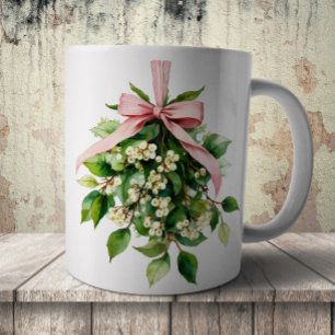 Caneca De Café Mistletoe com Laço Rosa