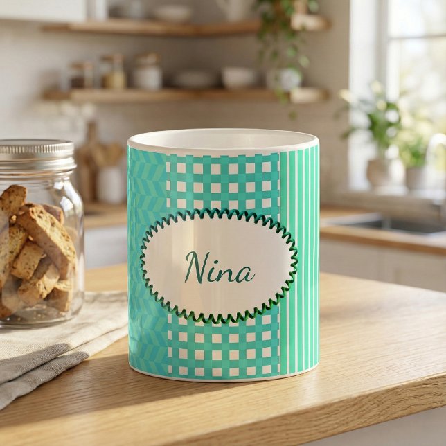 Caneca De Café Mistura de padrões de turquesa de Pastel (Criador carregado)