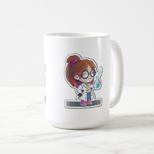 Caneca De Café Moça-Cientista Sticker Art Classic Mug, 15 oz