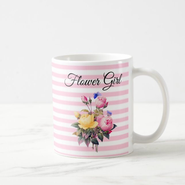 Caneca De Café Moça Flor Rosa Rosa Buquê Personalizada Mug (Direita)
