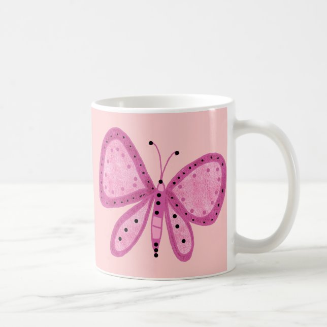 Caneca De Café Moças-canecas Cor-de-rosa 2 borboletas (Direita)
