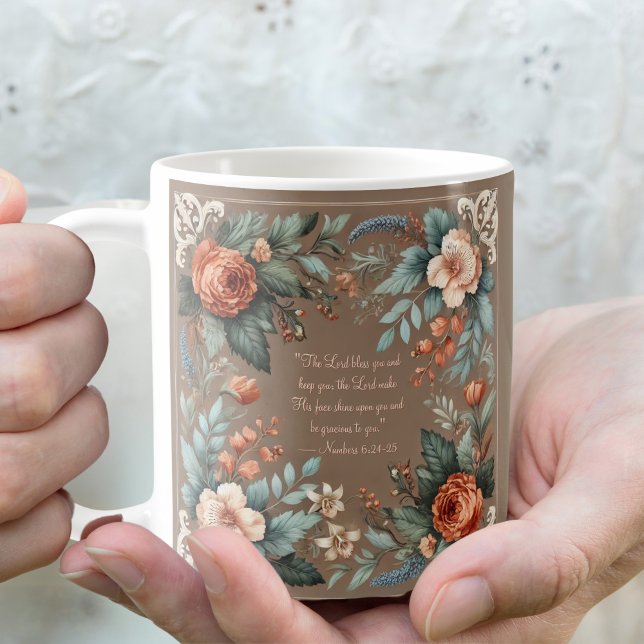 Caneca De Café Mocha Floral Personalizável Mug de Bênção da Manhã (Criador carregado)