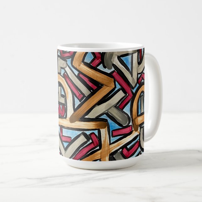 Caneca De Café Mocha Vermelho Cinza Arte Abstrata Geométrica-Pint (Frente Esquerda)