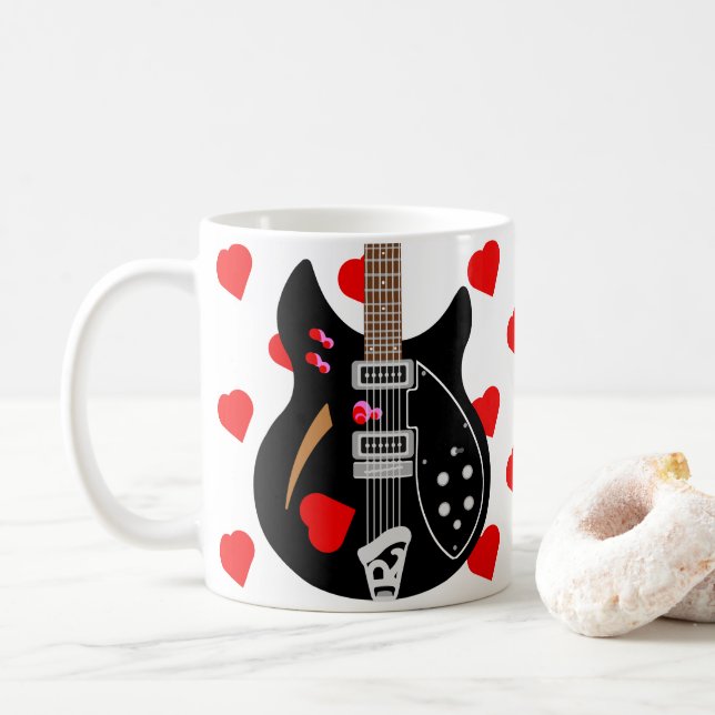 Caneca De Café Mod Pop Art Love Heart Guitar (Com Donut)