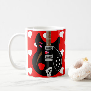 Caneca De Café Mod Pop Art Love Heart Guitar