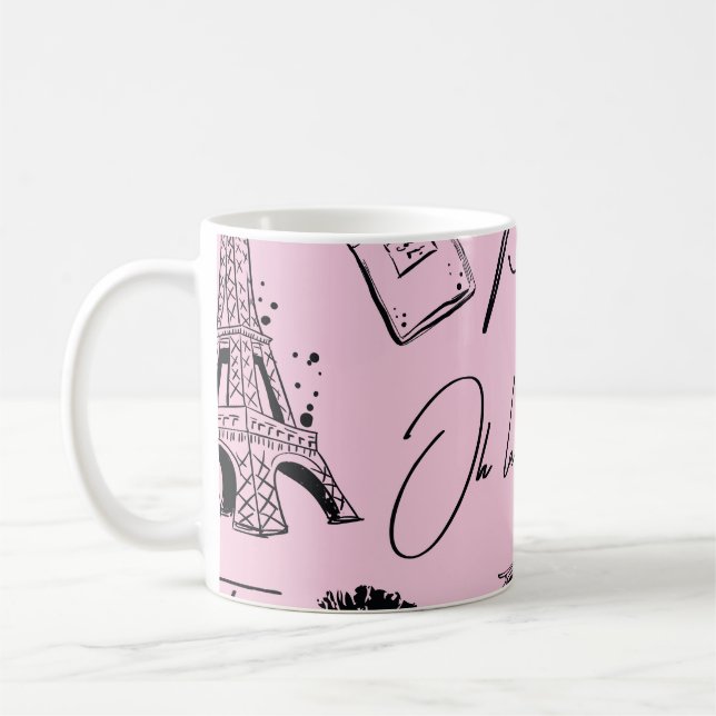Caneca De Café Moda, caligrafia, Torre Eiffel, lábios (Esquerda)