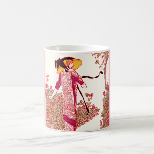 Caneca De Café Moda de arte deco em um jardim Rosa (Centro)
