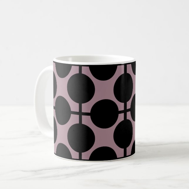 Caneca De Café moda de padrão xadrez com bolinhas preto marrom (Frente Esquerda)
