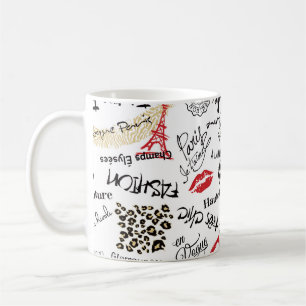 Caneca De Café Moda de Paris e padrão sem costura glamour