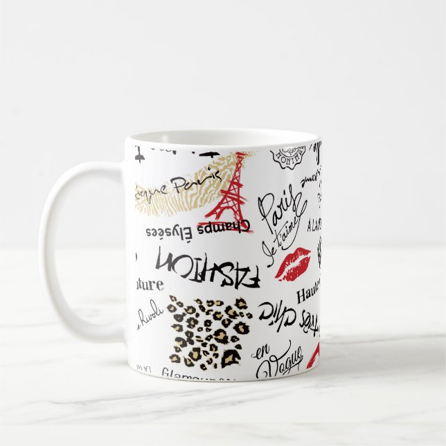 Caneca De Café Moda de Paris e padrão sem costura glamour (Esquerda)