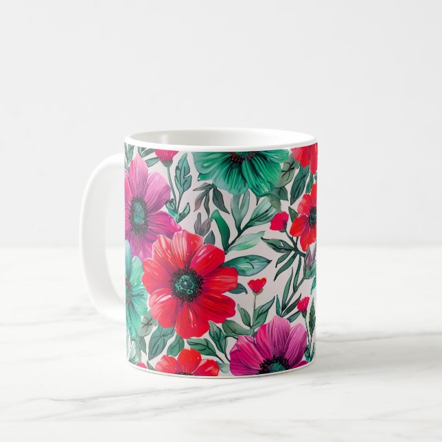 Caneca De Café Moda rústica floral padrão retrô (Frente Esquerda)