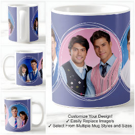 Caneca De Café Modelo 3 Colagem de Fotos Circulares Azul C49