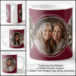 Caneca De Café Modelo 3 Fotos circulares Colagem Borgonha C31