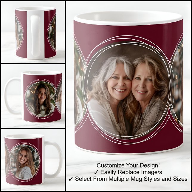 Caneca De Café Modelo 3 Fotos circulares Colagem Borgonha C31 (Criador carregado)