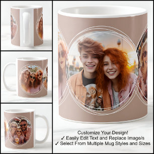 Caneca De Café Modelo 3 Fotos circulares Colagem Brown C88