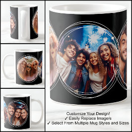 Caneca De Café Modelo 3 Fotos circulares Colagem Preta C00