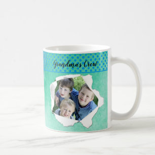 Caneca De Café Modelo Azul Verde de Foto com Furos de Papel Perso