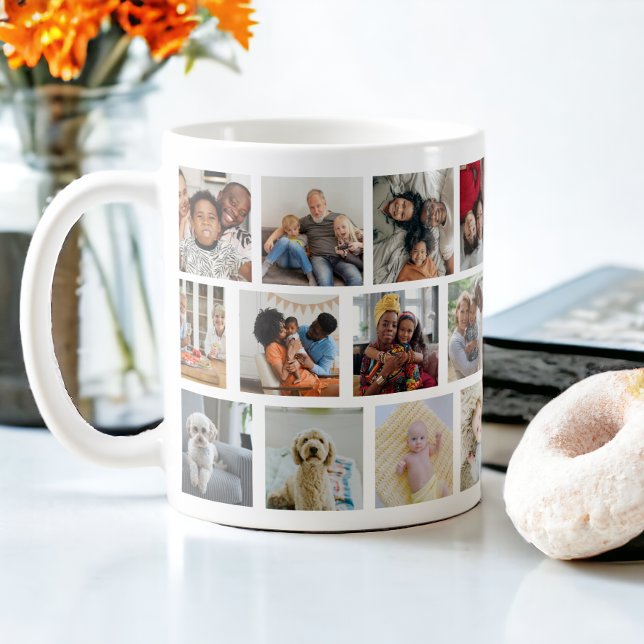 Caneca De Café modelo de Colagem de Fotos 23 Faça seu próprio div (23 Photo Collage Template Make Your Own Fun Coffee Mug from Ricaso. Personalized photo gift ideas)