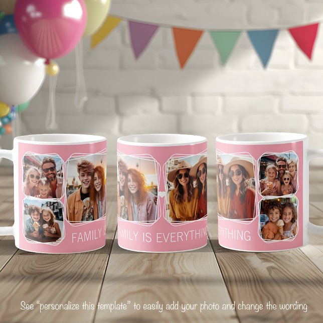 Caneca De Café Modelo de Colagem de Fotos Modern Memory 6 Rosa C5 (Criador carregado)