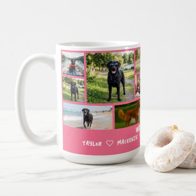 Caneca De Café Modelo de Colagem Personalizado com 14 Fotos e Tex (Com Donut)