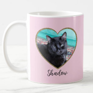 Caneca De Café Modelo de Foto Coração de Brilho Rosa Pets Nome Pe