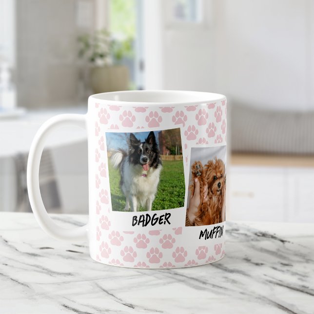 Caneca De Café Modelo de Foto de Instantâneos para Cães Pink Paws (Criador carregado)