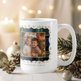 Caneca De Café Modelo de Foto de Natal Xadrez Azul Clássico ID114