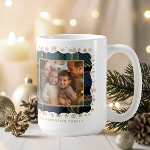 Caneca De Café Modelo de Foto de Natal Xadrez Azul Clássico ID114