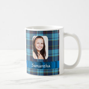 Caneca De Café Modelo de foto de tartan azul