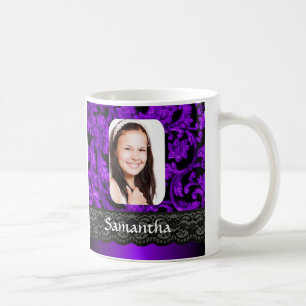 Caneca De Café Modelo de foto personalizado do local roxo e preto