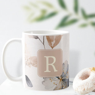 Caneca De Café Modelo de Monograma de Flor Bonita Personalizado