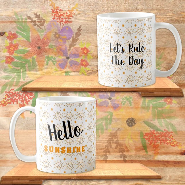 Caneca De Café Modelo de texto com padrão de sol laranja divertid (Criador carregado)