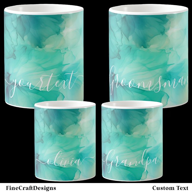 Caneca De Café Modelo de Texto de Roteiro Bonito Aguarela Verde T (Criador carregado)