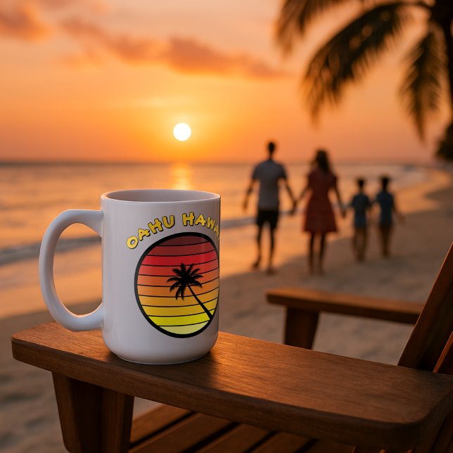 Caneca De Café Modelo do Sunset Retro da Árvore Palm (Criador carregado)