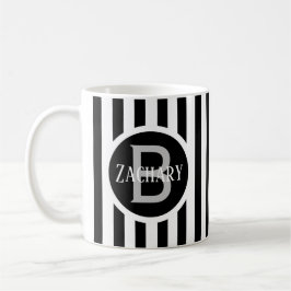 Caneca De Café Modelo Listrado Branco C00 Nome Inicial Longo