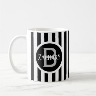 Caneca De Café Modelo Listrado Branco C00 Nome Inicial Longo