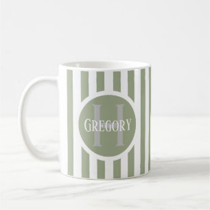 Caneca De Café Modelo Listrado Verde C22 Nome Inicial Longo