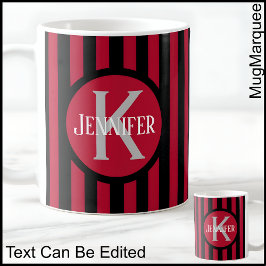 Caneca De Café Modelo Listrado Vermelho C81 Nome Comprido Inicial
