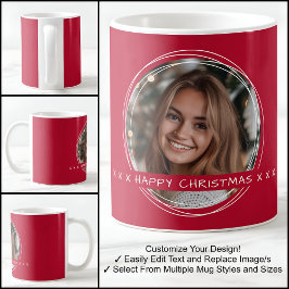 Caneca De Café Modelo Mensagem de Foto Lembrança Natal Vermelho C