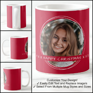 Caneca De Café Modelo Mensagem de Foto Lembrança Natal Vermelho C