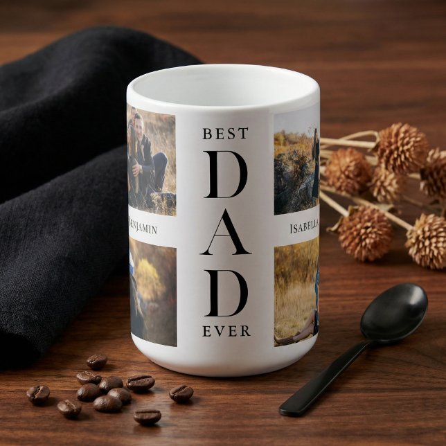 Caneca De Café Modern Best Dad Ever Personalized Photo Collage (Modern Best Dad Ever Personalized Photo Collage Coffee Mug)