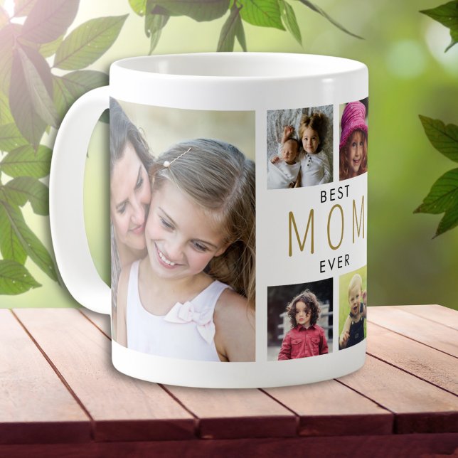 Caneca De Café Modern Best mom Ever 6 Photo Collage White (Criador carregado)