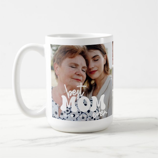 Caneca De Café Modern Best Mom Ever Custom Photo Collage Mother (Esquerda)