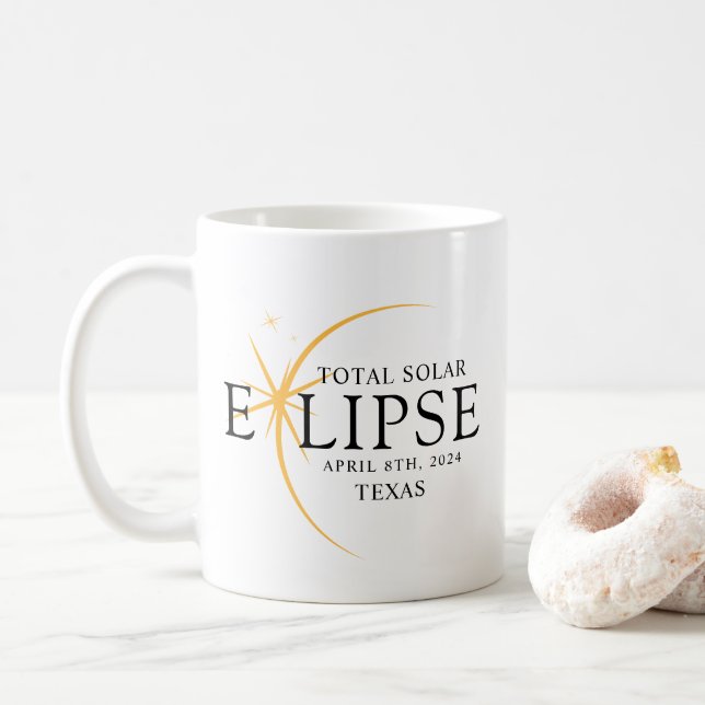 Caneca De Café Modern Black & Dourado 2024 Texas Total Eclipse So (Com Donut)