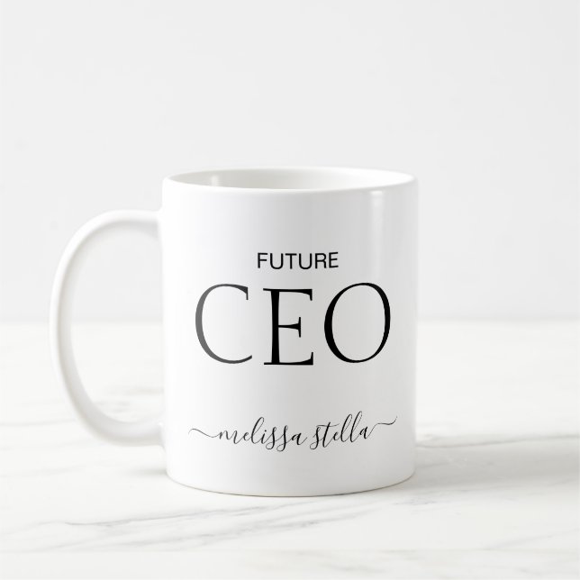 Caneca De Café Modern Black & White Future CEO Name | Girly Gift (Esquerda)