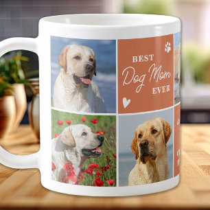 Caneca De Café Modern Boho 7 Photo Collage MOM personalizado DOG
