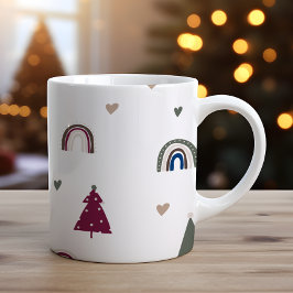 Caneca De Café Modern Boho Christmas Rainbow And Heart Impressão