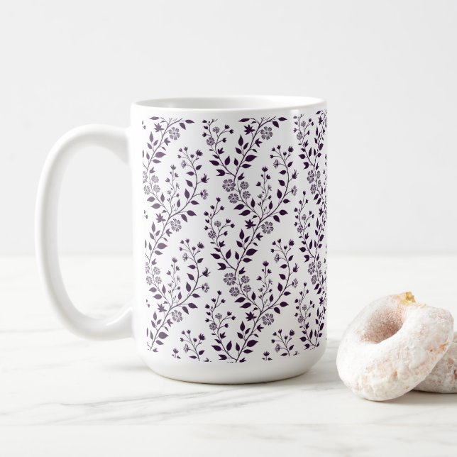 Caneca De Café Modern Boho Floral Pattern Plum White (Com Donut)