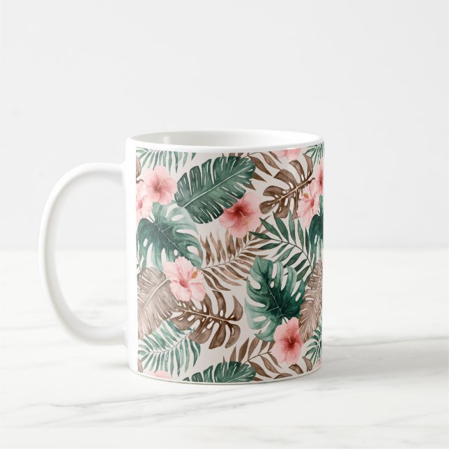 Caneca De Café Modern Boho Watercolor Tropical Floral  (Esquerda)